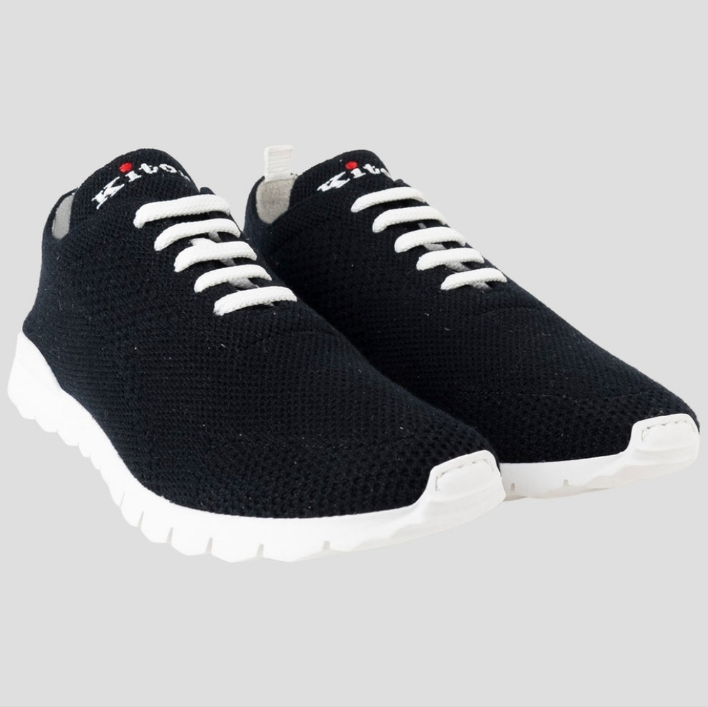 Black Cashmere NIB $1310 Kiton Sneakers with White Soles
